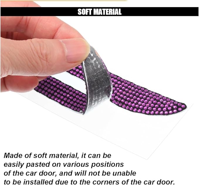 4PCS Bling Car Door Handle Scratch Protector, Crystal Rhinestone Sticker Car Door Edge Guard, Side Rearview Mirror Anti-Collision Strip, Exterior Accessories for Women Men (Pink)