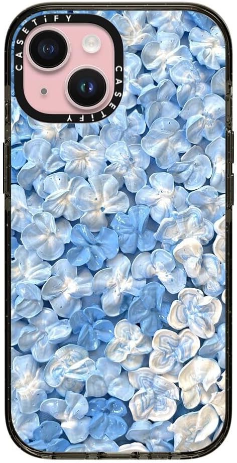 CASETiFY Impact Case for iPhone 15 [8.2ft 4X Military Grade Drop Protection/Compatible with Magsafe] - Blue Hydrangea - Clear Black