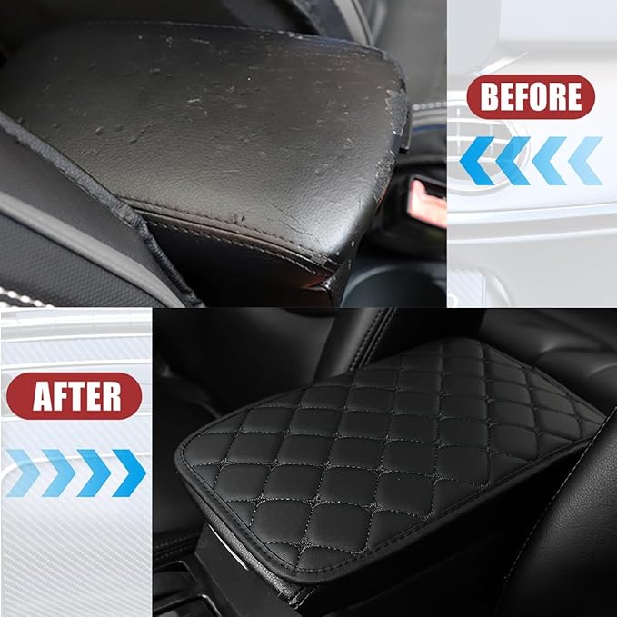Car Center Console Cushion Pad, PU Leather Vehicle Armrest Cover Protector, Anti-Scratch Automotive Interior Arm Rest Seat Box Mat Accessories, Universal for SUV Sedan Truck (Black)