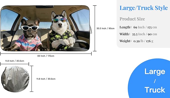 Windshield Sun Shade for Car, Cute Husky & French Bulldog Car Windshield Sunshade, Funny Dog UV Heat Shield, Foldable Automotive Sun Shade for Cars SUV Trucks