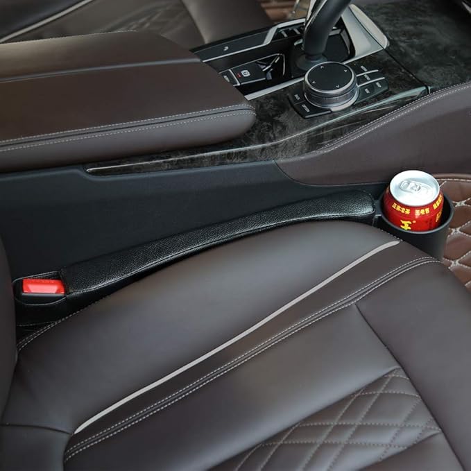 Supin 2 Prices Car Seat Gap Filler Pad PU Leather Console Side Pocket Organizer and one Cup for Cellphone Wallet Coin Key (Black)