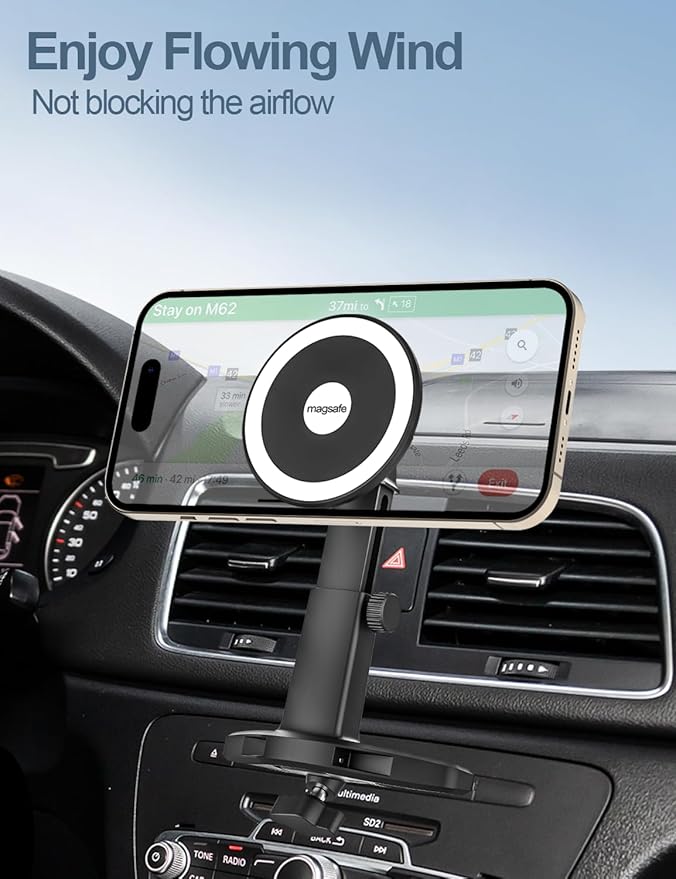woleyi for MagSafe Car Mount CD Slot【20 Strong Magnets】Height Adjustable Magnetic Phone Holder CD Player, Cell Phone Holders for Your Car for iPhone 17 Pro Max 16 15 14 13 12 Air Plus, All Smartphones