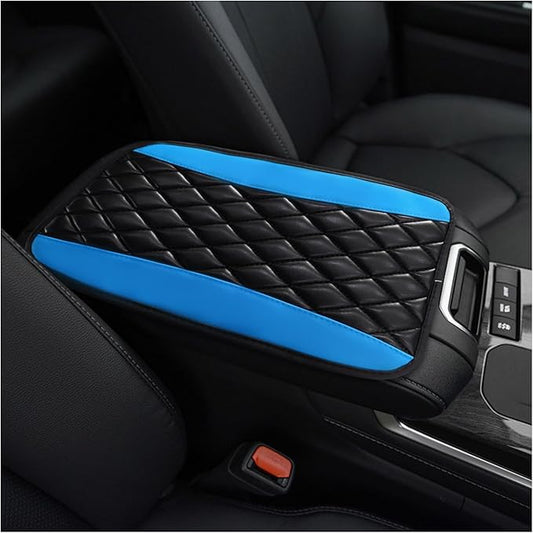 Car Center Console Cushion Pad, PU Leather Waterproof Auto Armrest Box Cover Protector, Comfortable Armrest Seat Box Cover Mat, Universal Car Accessories for SUV Truck (Blue)
