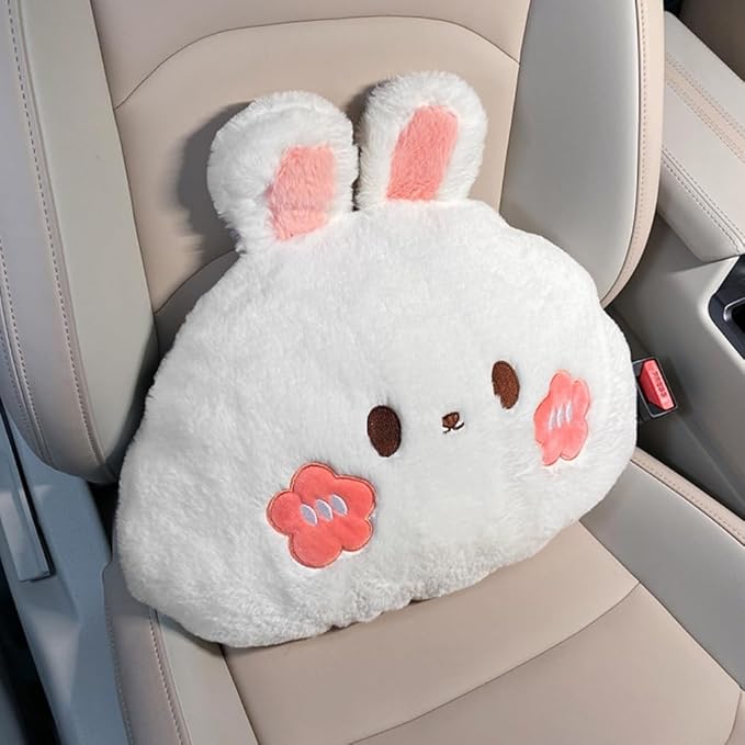 Cartoon Car Seat Cushion Lumbar Support Pillow and Neck Pillow, Cute Car Seat Pillow Headrest Pillow Back Support for Driving Fatigue Relief,for Office Chair Truck SUV (Rabbit Lumbar)