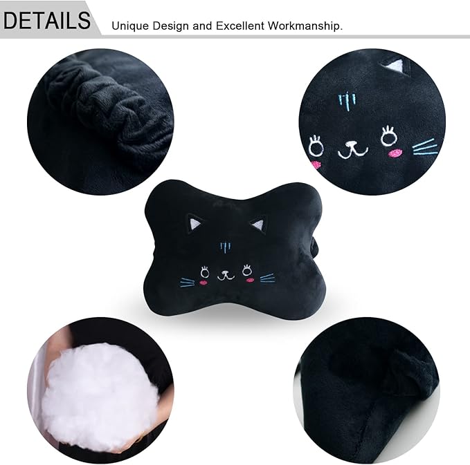 Sexysamba Car Headrest Pillow,Cartoon Neck Pillow for Car,Comfortable Soft Car Seat Pillow for Driving,Head Rest Cushion,Cute Neck Pillow for Travelling and Home 2Pcs (Black Cat)