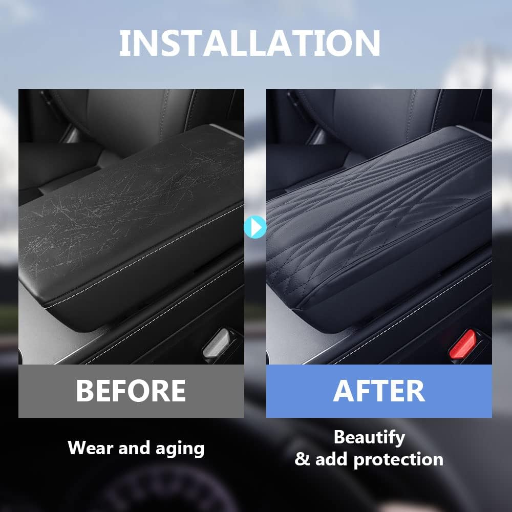 2025 Upgrade Universal Style Memory Cotton Car Armrest Box Pad,New Leather Car Armrest Box Pad Car Center Console Cover Pad,Vehicle Seat Box Cushion Protector for SUV Truck (Beige, Wave Pattern)