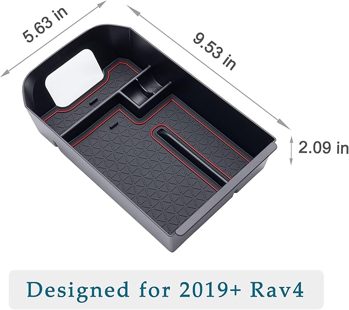 JDMCAR Center Console Tray Organizer Compatible with Toyota RAV4 Accessories 2019-2024 2025 and 2021-2025 RAV4 Prime, Armrest Insert Container ABS Material Secondary Storage Box-Red