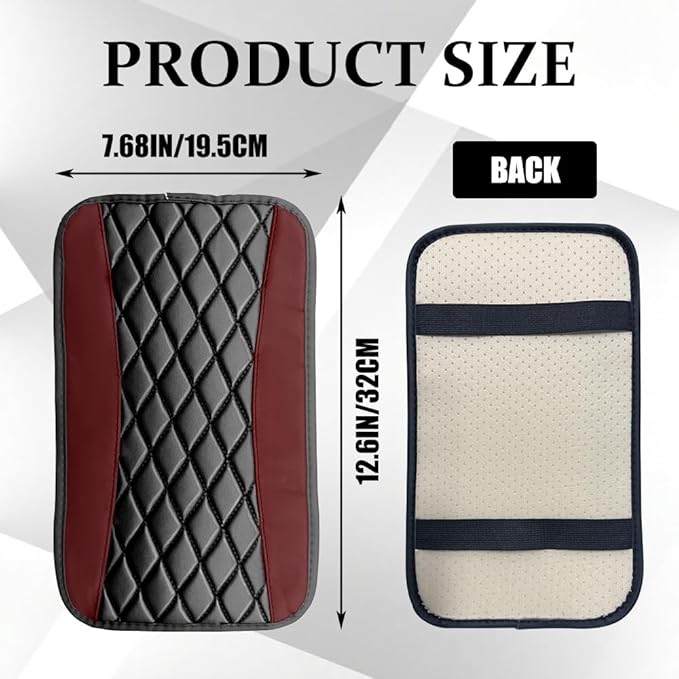 Car Center Console Cushion Pad, Arm Rest Covers, 12.6"×7.5" Leather Waterproof Auto Armrest Seat Box Protector, Auto Comfortable Center Console Cover Universal for Most Vehicles (Wine Red)