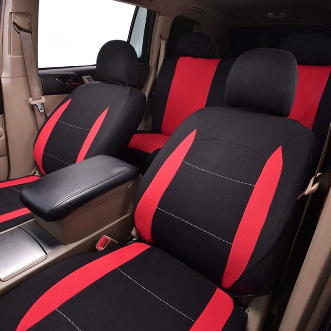 Flying Banner Car Seat Covers Full Set Front Seats and Rear Bench Polyester car seat Protectors Black Gray Purple airbag Compatible Rear Bench Split (Black Red)