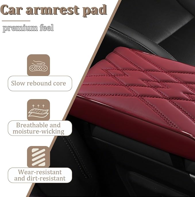 Car Center Console Cover, Memory Foam Vehicle Arm Rest Seat Box Cushion Pad, Scratch & Wear Resistant Automotive Middle Console Protector, Universal for SUV Automobile Truck (Red)