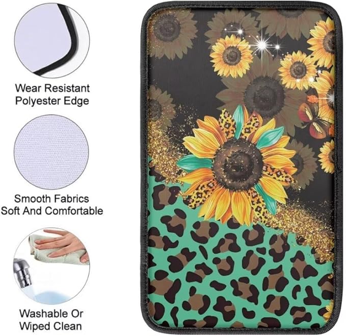 Coldinair Sunflower Universal Car Center Console Pad Leopard Print Soft Armrest Protector Cover Fit for Most Vehicle,SUV,Truck,Car Interior Accessories Decor