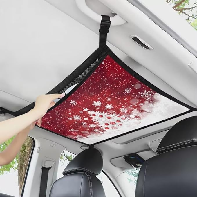 Car Roof Seat Organizer White Christmas Tree Hanging Car Storage Bag Inner Car Accessories Storage for Kids Pets' Items for Travel