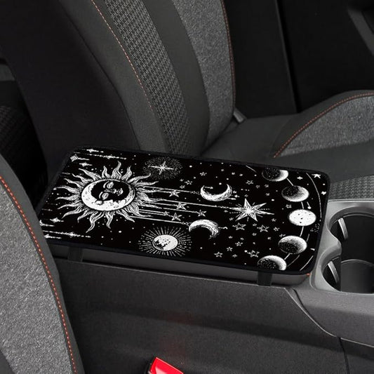 1pc Center Console Armrest Cover Pad 12.6x7.5 inch Sun Moon Star Neoprene Car Armrest Cushion Waterproof Armrests Seat Box Cover Protector for Universal Cars Vehicles SUVs