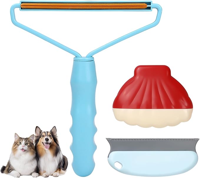 Pet Hair Removal Tool: 3 Pack Cat Dog Hair Removal, Reusable Lint Shaver Cleaner Portable Fur Remover Tool Carpet Scraper, Washable Lint Roller, Brush for Clothes, Car Mats, Couch, Pet Bed, Furniture