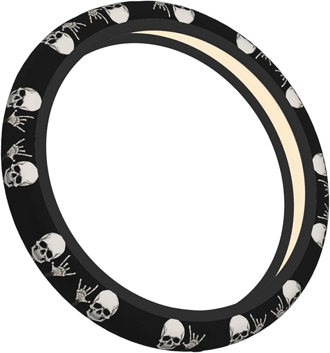 Rock and Roll Skull Steering Wheel Cover Men, Comfortable Elastic Steering Car Wheel Cover Fit 15 inches Universal Accessories Suvs Trucks Decor