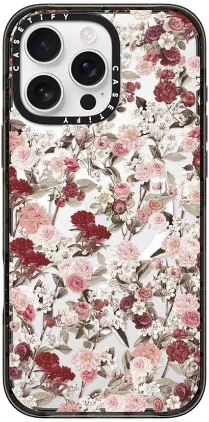 CASETiFY Impact Case for iPhone 16 Pro Max [8.2ft 4X Military Grade Drop Protection/Compatible with Magsafe] - Vintage Flower Monday - Clear Black