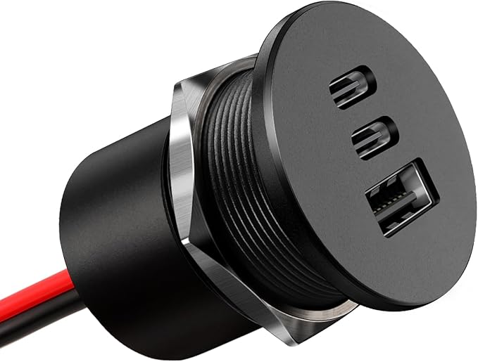 Acegoo 78W 12V USB Outlet, Dual 30W PD3.0 Type-C & 18W QC3.0 Aluminum Car Charger Socket, Multi Port Fast Charging Replacement Socket Accessories for RV Camper Trailer Truck Boat (1 Pcs)
