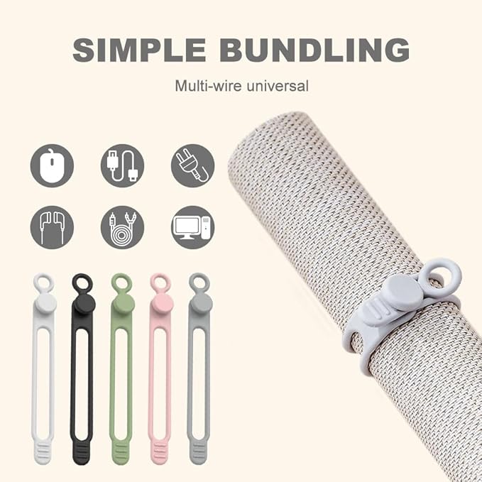 30pcs Data Cable Organizer, 2025 New Silicone Cable Ties Cable Management Organizer, 106mm Reusable Cord Organizers, Colorful Wire Organizers for Cords (30)
