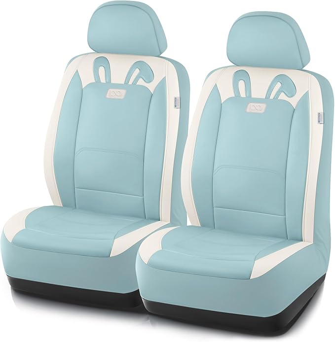 PIC AUTO Car Seat Covers, Cute Rabbit Premium Blue Leather Seat Covers, Universal Fit Front Seat Covers for Cars, Trucks, SUVs, Soft & Wear-Resistant Auto Interior Protection with Airbag-Compatible