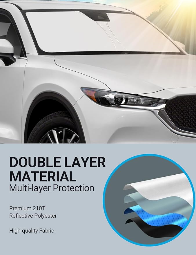 Proadsy 2026 Upgrade Windshield Sun Shade Custom Fit Mazda CX5 CX-5 2017-2025 2026 4-Layer Foldable Front Sunshade Protector Sun Visor Blocks UV Rays Keep Car Cooler