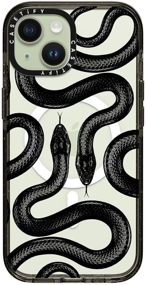 CASETiFY Impact iPhone 15 Case [4X Military Grade Drop Tested / 8.2ft Drop Protection/Compatible with Magsafe] - Animal Prints - Black Kingsnake - Clear Black