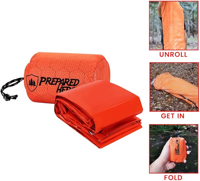 Prepared Hero Survival Bag - Emergency Sleeping Bag, Thermal Bivy Sack for Camping, Hiking, Outdoor. Lightweight, Portable, Survival Shelter