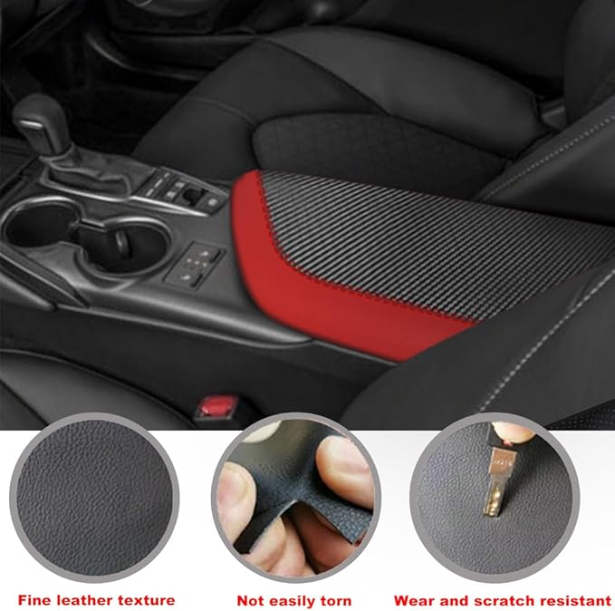 Blazeray Car Center Console Armrest Cover for Toyota Camry 2018-2023 Interior Accessories Leather Anti-Scratch Elbow Arm Rest Cover Cushion Pad Protector Saver (Red with Carbon Fiber Leather)