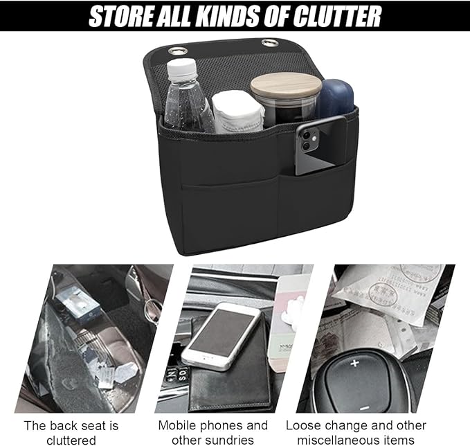 Car Back Seat Organizer, Waterproof PU Leather Car Hanging Storage Bag, Multipurpose Front & Backseat Car Seat Storage Organizer, Universal Interior Car Accessories for Most Vehicles (Black)