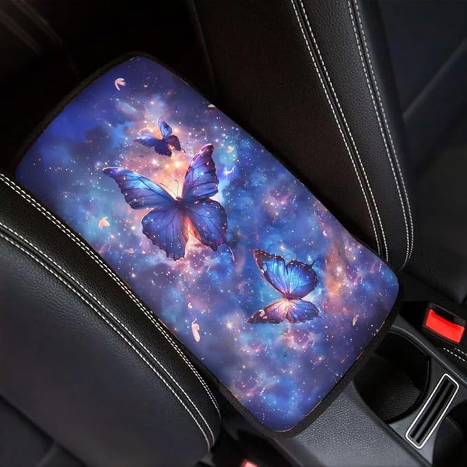 Coldinair Galaxy Car Center Console Pad,Butterfly Auto Interior Accessories Decoration,Auto Armrest Cover Protector for Most Vehicle, SUV, Truck, Car
