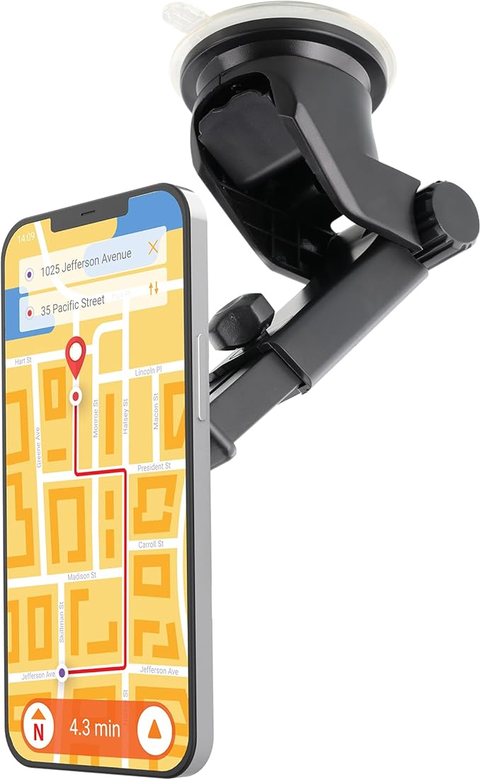 Armor All Magnetic Phone Mount for Car, Dashboard & Windshield Phone Holder with Industrial Suction Cup for MagSafe Phones, iPhones, Includes Magnet Ring for Samsung, Non-Magnetic Phones, & Cases