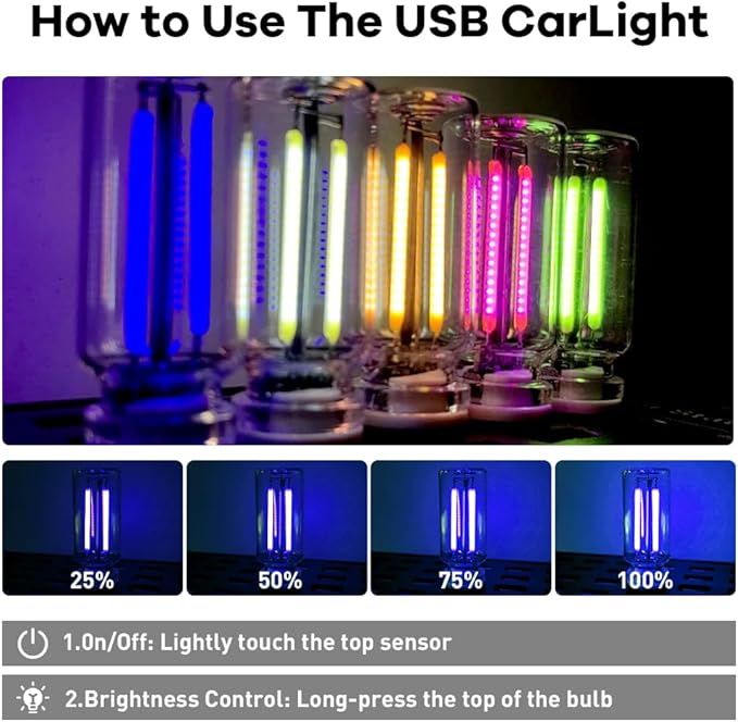 2Pcs Car USB Night Light, Touch Adjustment LED Ambient Lighting Plug in USB Automotive Night Lamps, Mini LED Bulb for Car, Camping, Holiday, Decoration, Bedroom, Party(Blue)