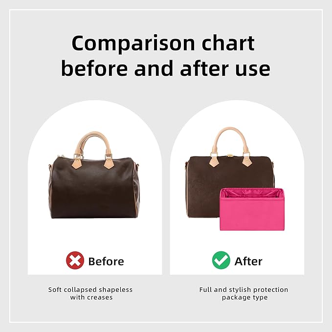 DGAZ Silk Purse Organizer Insert Fits LV Speedy 16/20/25/30/35/40/45 bags，Silky Smooth Bag Organizer，Luxury Handbag & Tote Shaper(Rose pourpre,SP40)