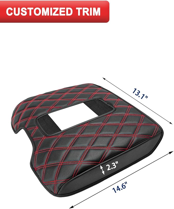 KBH Center Console Armrest Cover for Chevy Silverado & GMC Sierra 1500 2500 3500 2014-2018, Tahoe Suburban Yukon 2015-2020, Bucket Seat Console, Vinyl Leather, Black-Red Double Stitch