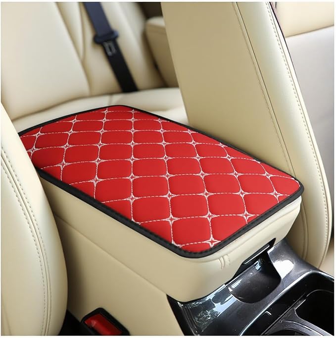 Car Center Console Cushion Pad, PU Leather Vehicle Armrest Cover Protector, Anti-Scratch Automotive Interior Arm Rest Seat Box Mat Accessories, Universal for SUV Sedan Truck (Red)