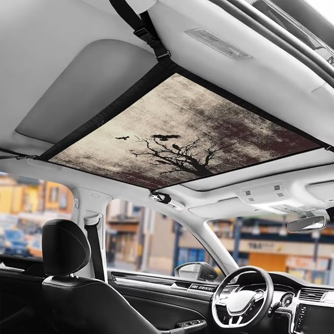 Car Roof Storage Bag Withered Branch Crow Auto Seat Storage Hanging Bag All Car Storage Organizers Vehicle Passenger Seat Organization and Storage for Kids Adults