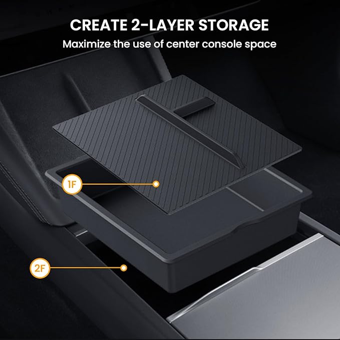 BANKKY 5PCS Center Console Organizer for Tesla Juniper: 2025-2026 New Model Y Accessories Center Console Storage Tray Armrest Hidden Box Orgainzer and Underseat Storage Box Durable ABS Anti-Slip