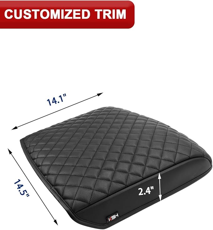 KBH Center Console Armrest Cover for Chevy Silverado, GMC Sierra 1500 2500 3500 2014-2018 & Tahoe Yukon Suburban 2015-2020, Vinyl Leather Trim, Floor Console Bucket Seat, Black