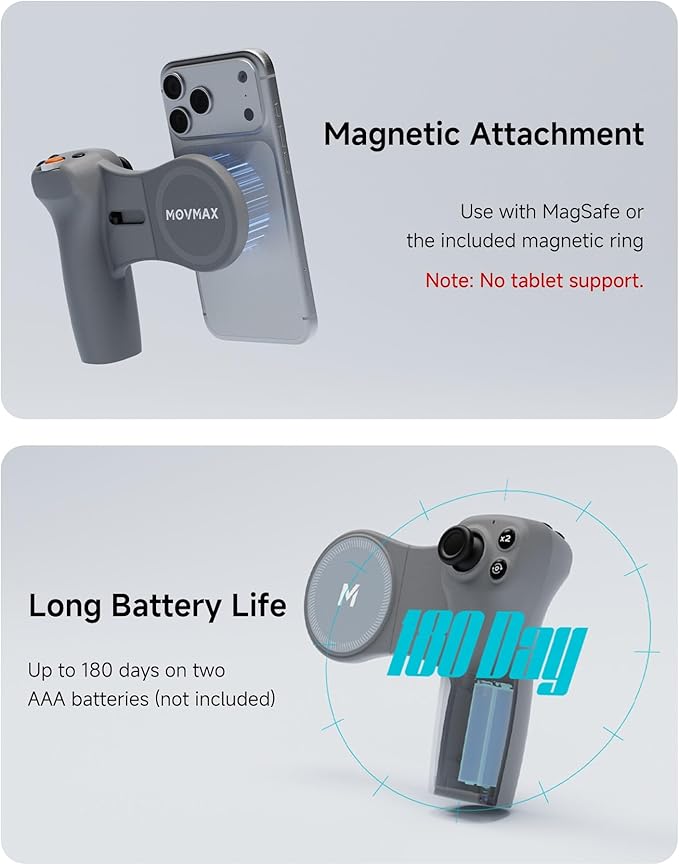 MOVMAX Remote Controller for DJI Osmo Pocket 4/3/2, Wireless Remote Control with Hall Effect Joystick, Ergonomic Handle Magnetic Attach, DJI Osmo Pocket Accessories