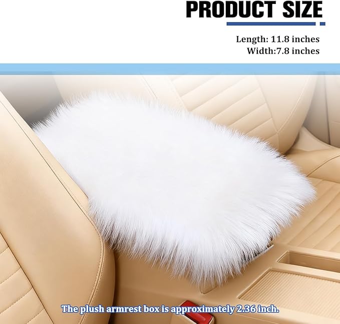 Car Center Console Cover, Fluffy Soft Vehicle Middle Console Arm Rest Cushion Pad, Furry Automotive Interior Armrest Seat Box Protector Decoration Accessories, Universal Fit (White)