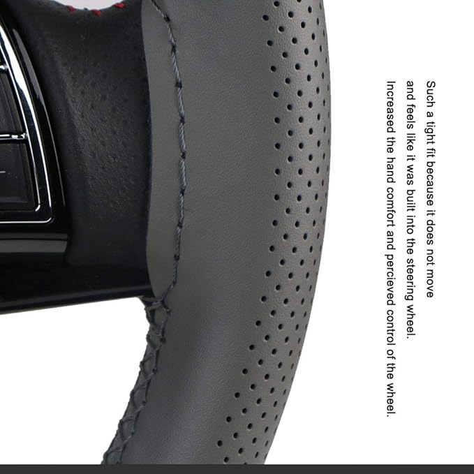 Universal Car Steering Wheel Cover Leather Breathable Design 15 Inch Diameter Cowhide Steering Handlebar Wrap Fit Most Car SUV Gray