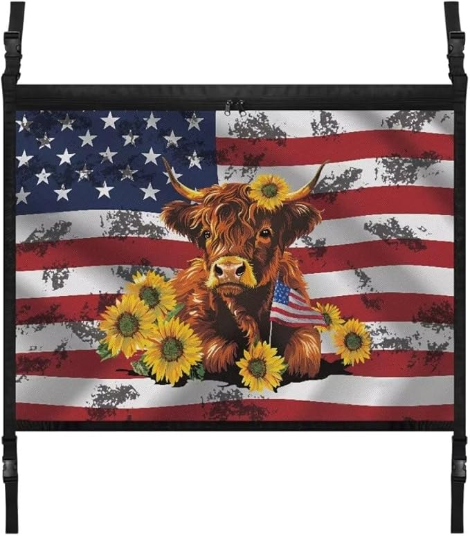 Cow USA Flag Car Roof Storage Bag Car Roof Seat Organizer Premium Car Seat Organizer One-Size-Fits Car Travel Accessories