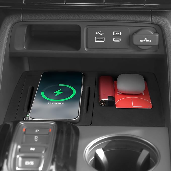 YOJOJOCO Wireless Charging Anti-Slip Mat Compatible with Honda 2023-2026 Pilot & 2026 Passport Accessories Wireless Charging Mat with Indicator Light Port Center Console Liner Black Silicone Material