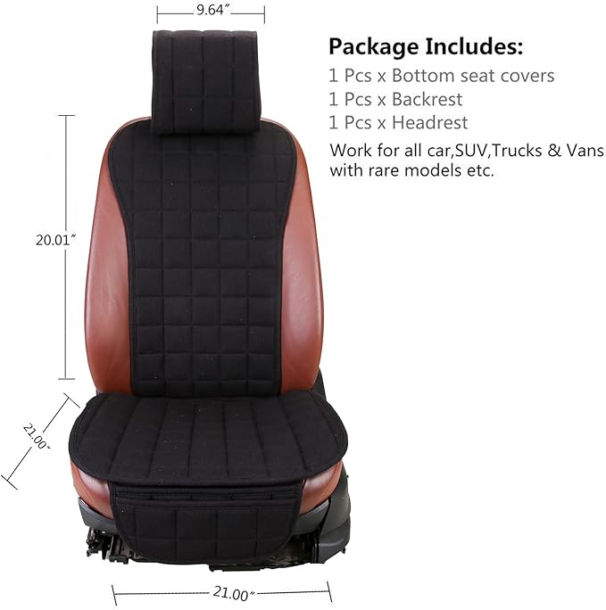 Suninbox Cooling Car Seat Covers,Cloth Seat Covers for Cars,Linen Car Seat Protector,Front Seat Only Universal Fits Most Automotive,Vans,SUVs,Trucks Black