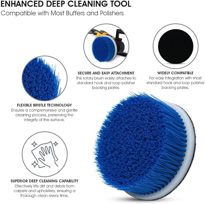 Nanoskin 5" Carpet & Upholstery Rotary Brush with 1.5-Inch Bristle - Premium Nylon Bristles, Perfect for Auto Detailing | Compatible with Most Buffers and Polishers | Enhanced Deep Cleaning Tool