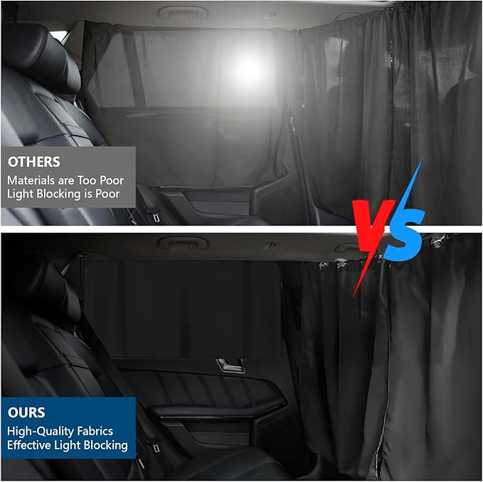 5PCS Car Privacy Curtains, Auto Window Shades Kit with 2 Front&Rear Side Window Shades, 98% Light Blocking Divider Curtain, Privacy Window Cover, Baby Shade for Sleeping, Car Camping Essentials