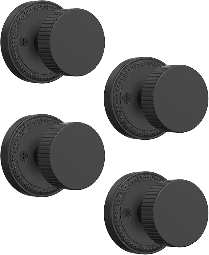 Asidrama 4 Pack Passage Black Door Knob with Lock. Matte Black Door Knobs Interior for Bedroom or Bathroom, Heavy Duty Matte Black Door Handle for Left Right Sided Doors