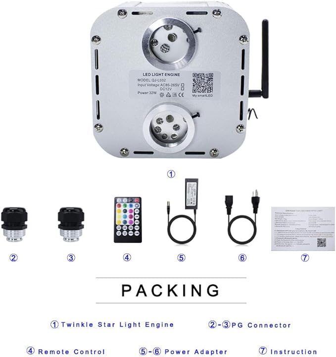 AMKI High Brightness Dual Color 32W Twinkle Sound Mode RGBW Light Source Engine Driver Remote/APP Control Dual Port Starlight Box Motor for Fiber Optic Star Ceiling Light Kit