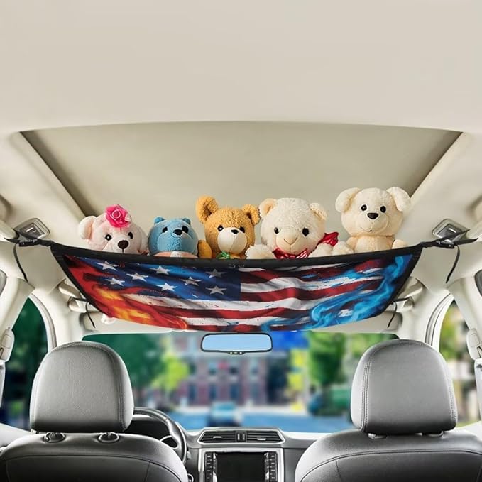 Fire USA Flag Car Roof Storage Bag Car Organizer for Car Seat Multi-Purpose Car Bag Storage Box Organizer Pouch Pocket Can Hold Mobile Phone, Wallet, Glasses