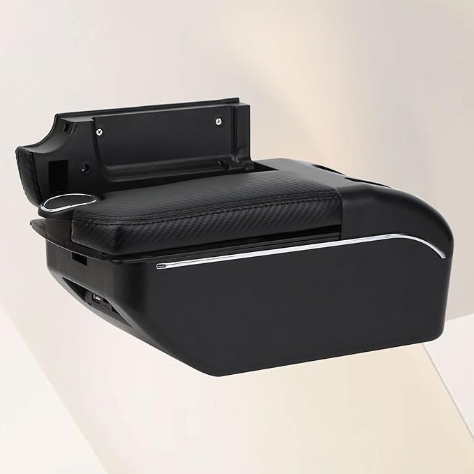 AULPHIKE Compatible with Nissan Note Armrest E-Power Car Center Console Organizer Armrests Double Door Storage with USB Ports（Carbon Fiber Style）