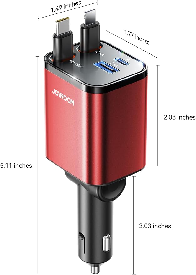 [2026 Ultra-Compact] JOYROOM Retractable Car Charger 84W Car Charger USB C for iPhone 16 17 Fast Charging, Car Accessories, Car Adapter Travel Essentials Gifts for Women Men, for iPhone 17 16 15 14 13